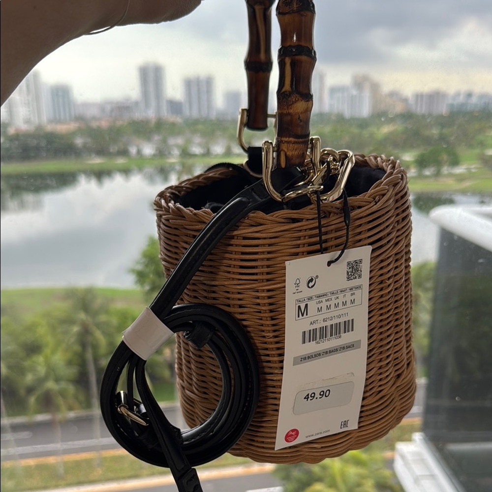 Zara Brown and Black Mini Bag with Woven Design